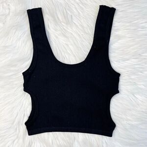 Zara Ribbed Cut Out Scoop Neck Casual Cropped Tank Top Black Size XS